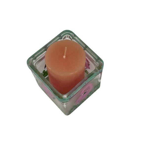 Votive Tea Candle Holder Square Pink Flamingo Tropical Heavy Hand Painted - Picture 2 of 7